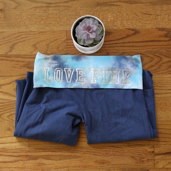 VS PINK blue tie dye foldover yoga pants