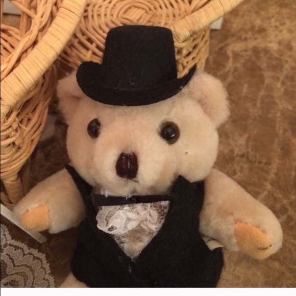 Bride and groom bears. Sold w/mini wicker chairs - Picture 3 of 3