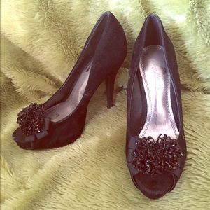 Open toe black platform heels with embellishment!