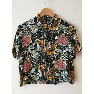 Topshop floral button up cropped blouse size 4