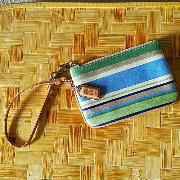 Coach Handbags - FINAL PRICE Coach Stripe Wristlet blue/green/tan Coach Handbags - FINAL PRICE Coach Stripe Wristlet blue/green/tan