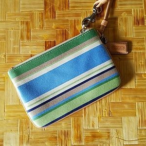 Coach Bags - FINAL PRICE Coach Stripe Wristlet blue/green/tan Coach Bags - FINAL PRICE Coach Stripe Wristlet blue/green/tan