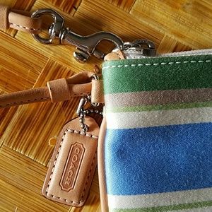 Coach Bags - FINAL PRICE Coach Stripe Wristlet blue/green/tan Coach Bags - FINAL PRICE Coach Stripe Wristlet blue/green/tan