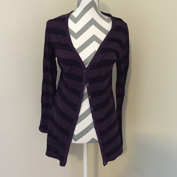 NY&Company Comfort Zone Purple Striped Cardigan