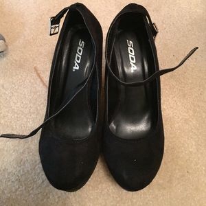 Soda Black Wedge Heels w/ Ankle Strap
