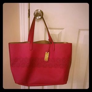 Pink Ralph Lauren Tote with attached makeup bag.