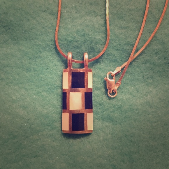 Black Onyx, Mother of Pearl Checkerboard Necklace