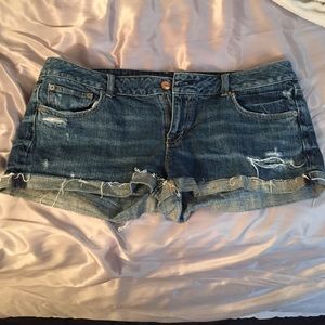 Glitter Hem Distressed Denim Shorts