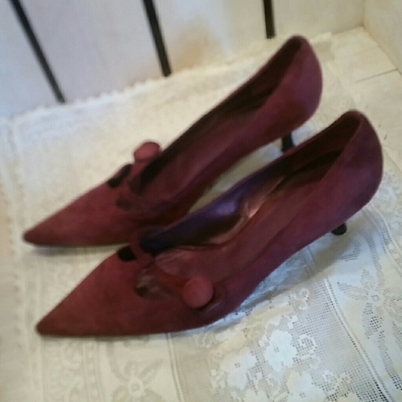 Vintage Goth Pointy Toe Redpurple Suede Heels 8. - Picture 2 of 4