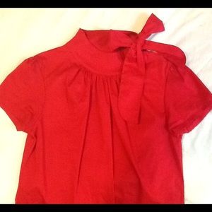 NWOT Cherry red poplin tie neck blouse
