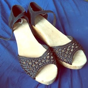 TOMS Cork Wedges W/ Black Buckles
