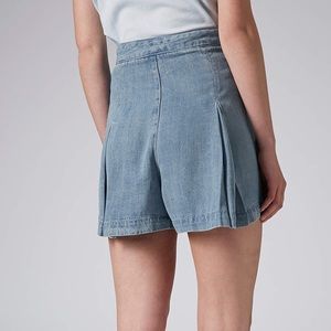 Topshop Blue Moto Bleach Wash Denim Skort