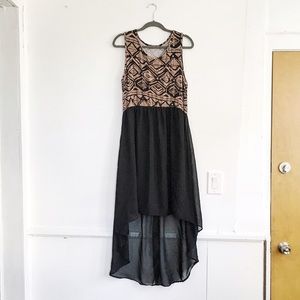 Pattern top high low dress