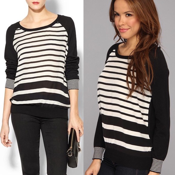 Joie Black and White Mix Stripe Malena B Sweater
