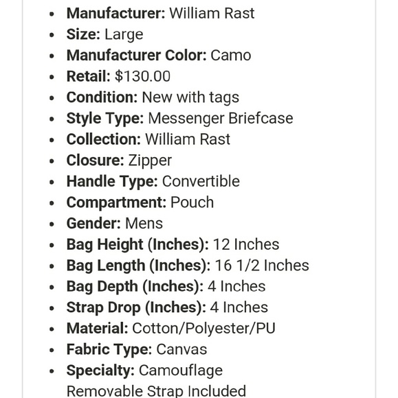 NEW WILLIAM RAST BAG - Picture 4 of 4