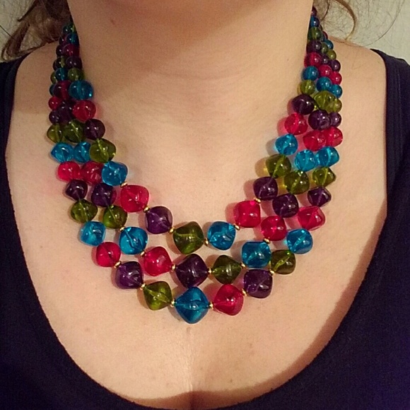 Vintage Jewelry - Vintage jewel toned three strand beaded necklace Vintage Jewelry - Vintage jewel toned three strand beaded necklace