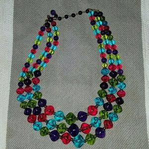 Vintage Jewelry - Vintage jewel toned three strand beaded necklace Vintage Jewelry - Vintage jewel toned three strand beaded necklace