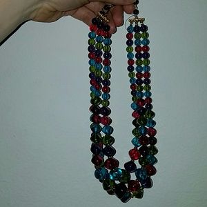 Vintage Jewelry - Vintage jewel toned three strand beaded necklace Vintage Jewelry - Vintage jewel toned three strand beaded necklace