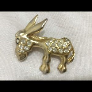 Vintage Mini Gold Tone Donkey Pin & Crystals