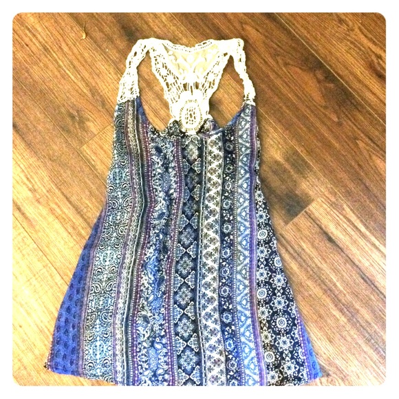 Blue top with designs and lace