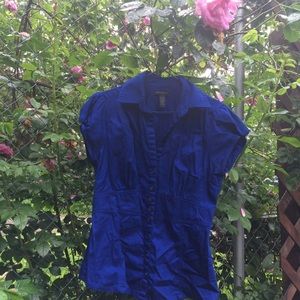 Royal blue short sleeved button up blouse