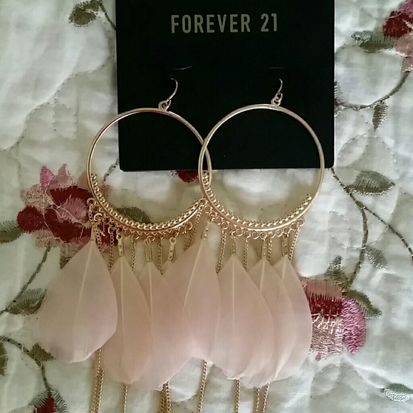 Pink feather earrings