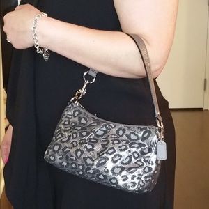 Black and silver leopard Coach bag