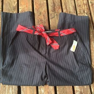 Navy pinstriped crop pants