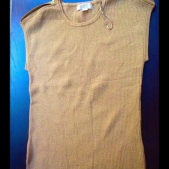 Michael by Michael Kors zipper shoulder gold top