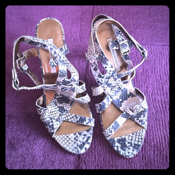 Cynthia Vincent Snakeskin Strappy Sandals - Picture 1 of 3