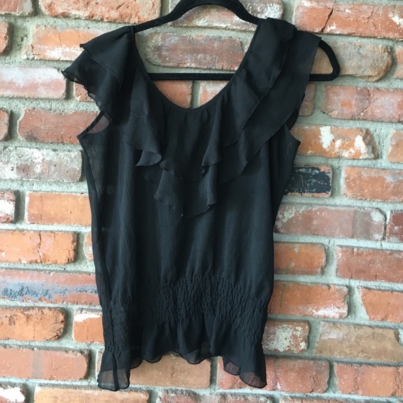 Black sheer ruffle top - Picture 1 of 4