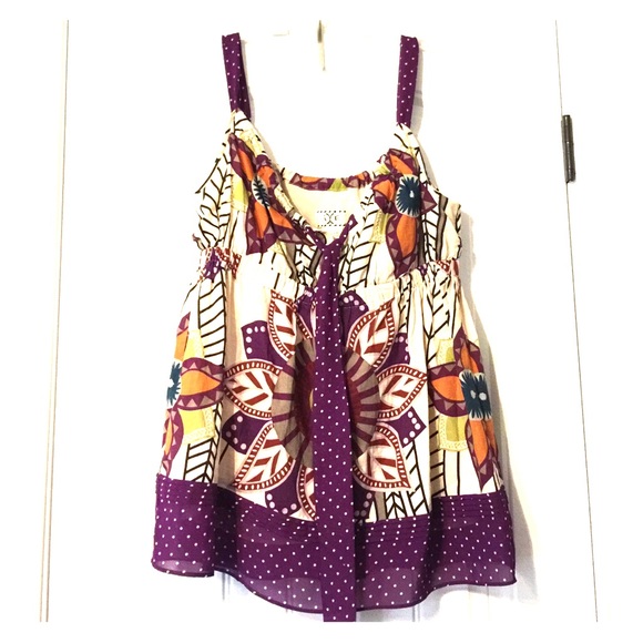 Boho print sleeveless tie-front shirt