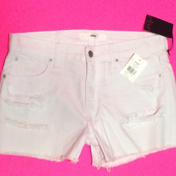 NWT $48 ELSE Distressed Destroyed Denim Shorts 2.5” Inseam Factory Cut-Off WHITE - Picture 1 of 9