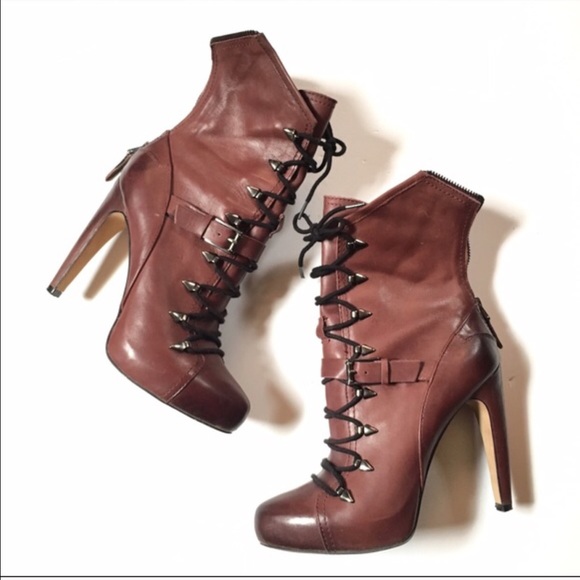 Sam Edelman Burgundy Leather Lace Up Boot