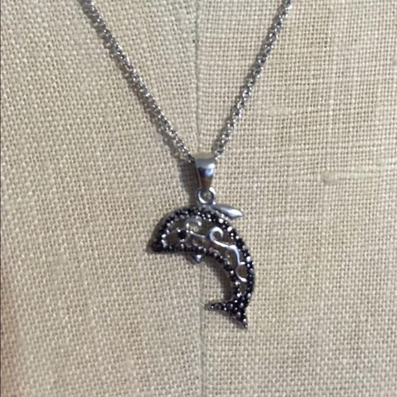 SALE SilverSpeck & Black Diamond Dolphin Necklace - Picture 2 of 4