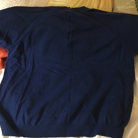 Vintage 70s poly blend short sleeve navy L - Picture 2 of 3