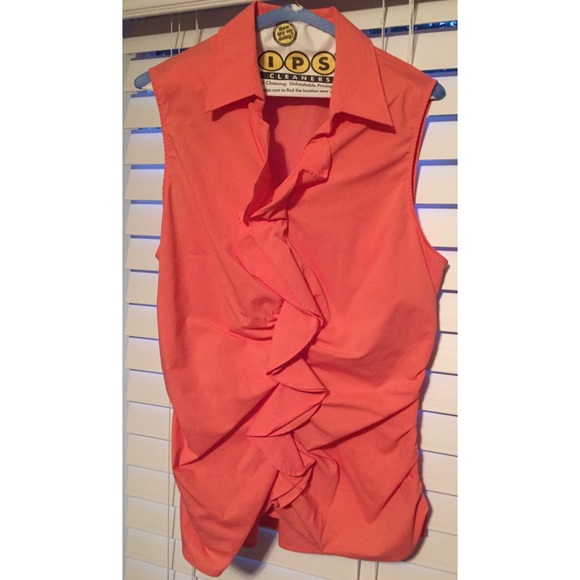 NY & Co Orange Ruffled Sleeveless Blouse XL