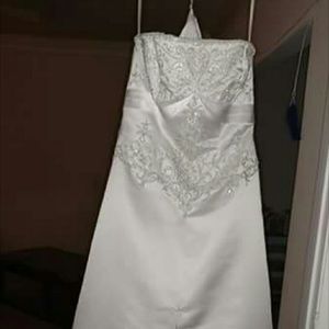 A white satin wedding dress.
