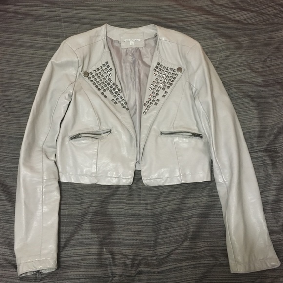 Gray leather jacket with studs