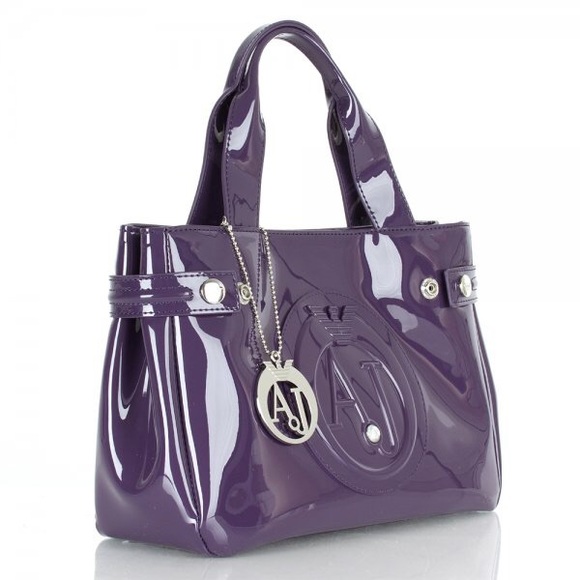 ARMANI JEANS Large Faux Patent Leather Tote.