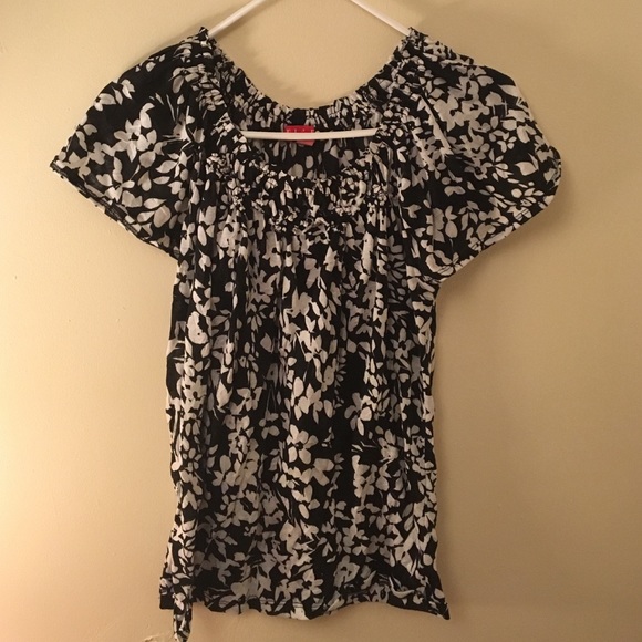 Black and White Floral Blouse