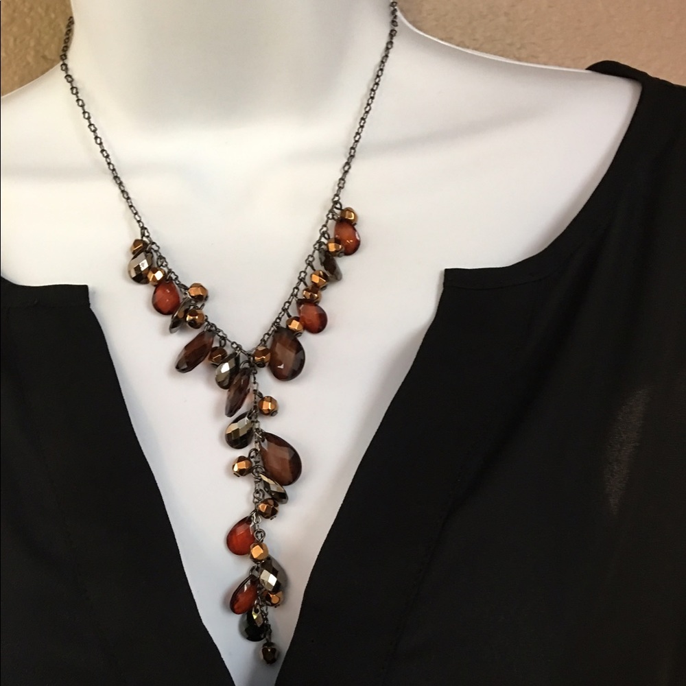 2028 Caramel&honey crystals dangle drop necklace.