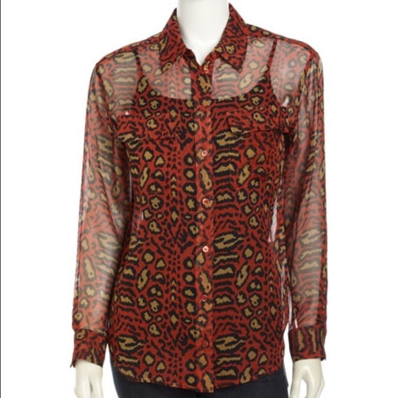 Equipment Signature Sheer Leopard Blouse, Rust - Picture 1 of 3