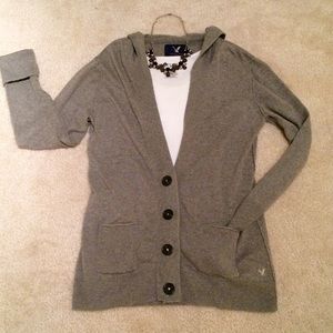 American Eagle - grey hooded long sleeve cardigan