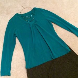 Apt. 9 - teal V-neck long sleeve tee, size L