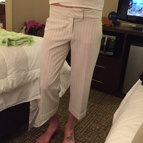 BEBE White pants with gray pinstripes