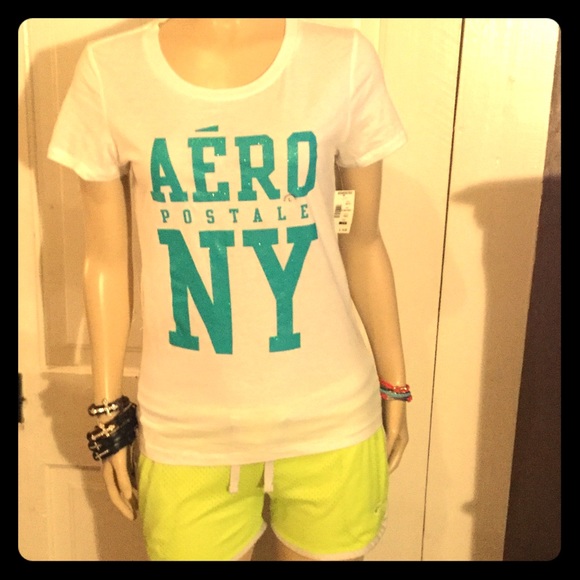 Aeropostale NY White w/ Blue Glitter logo Tee. NWT