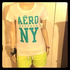 Aeropostale NY White w/ Blue Glitter logo Tee. NWT