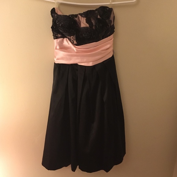Short Black Dress with Pink Satin Ribbon