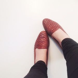 Vintage Woven Brown Leather Loafers